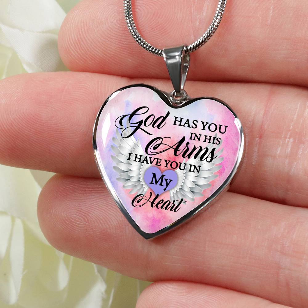 Angel Wing God Has You In His Arms I Have You in My Heart Heart Pendant Necklace - Heart Luxury Necklace (Silver)