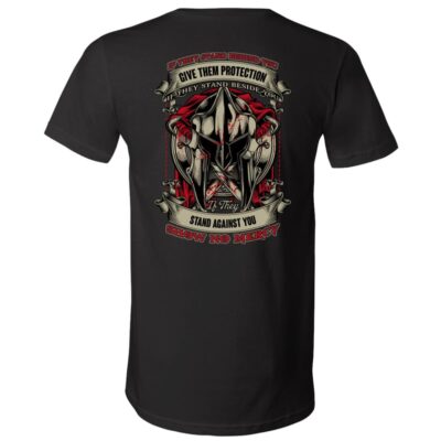 Sparta If They Stand Behind You Give Them Protection If Against You Show No Mercy Plain Front - Print on Back T-Shirt - V-Neck, Black, V-Neck T-Shirt