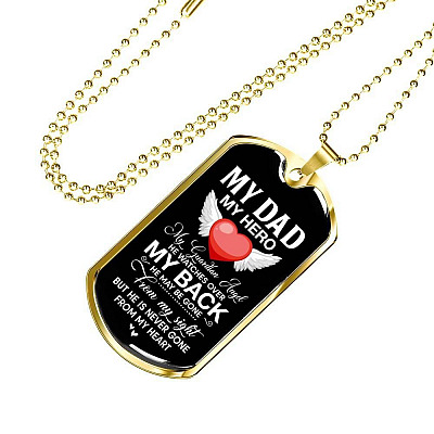 My Dad My Hero My Guardian Angel He Watches Over My Back Dog Tag Pendant Necklace - Dog Tag (Gold Plated)
