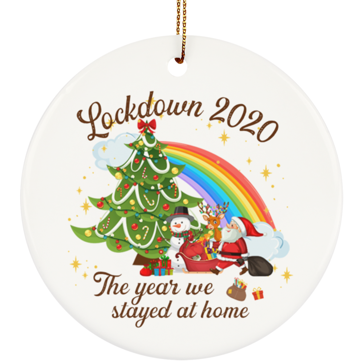 Lockdown 2020 The Year We Stayed At Home Funny Christmas Ornament Keepsake - Circle Porcelain Ceramic Ornament, White, Circle Ornament