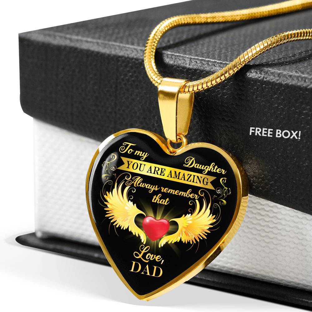 Dad To My Daughter You Are Amazing Always Remember That Heart Pendant Necklace - Father Daughter Necklace - Heart Luxury Necklace (Gold Plated)