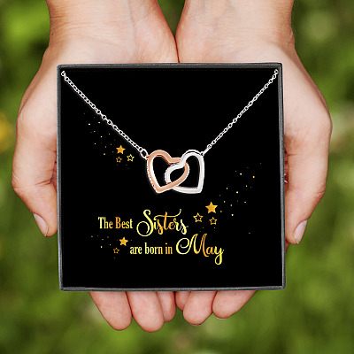 Alternative view of The Best Sisters Are Born In May Interlocking Hearts Pendant Necklace - Sister Birthday Gifts from Sister