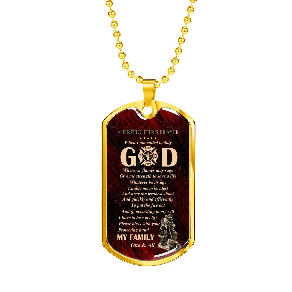 Firefighter's Prayer Dog Tag Pendant Necklace - Fire Rescue Fireman Necklace - Dog Tag (Gold Plated) Firefighter's Prayer Dog Tag Pendant Necklace - Fire Rescue Fireman Necklace - Dog Tag (Gold Plated)