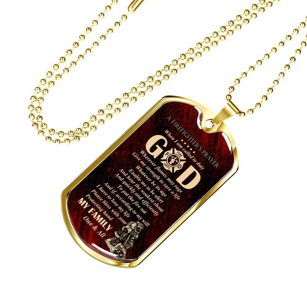 Firefighter's Prayer Dog Tag Pendant Necklace - Fire Rescue Fireman Necklace - Dog Tag (Gold Plated) Firefighter's Prayer Dog Tag Pendant Necklace - Fire Rescue Fireman Necklace - Dog Tag (Gold Plated)