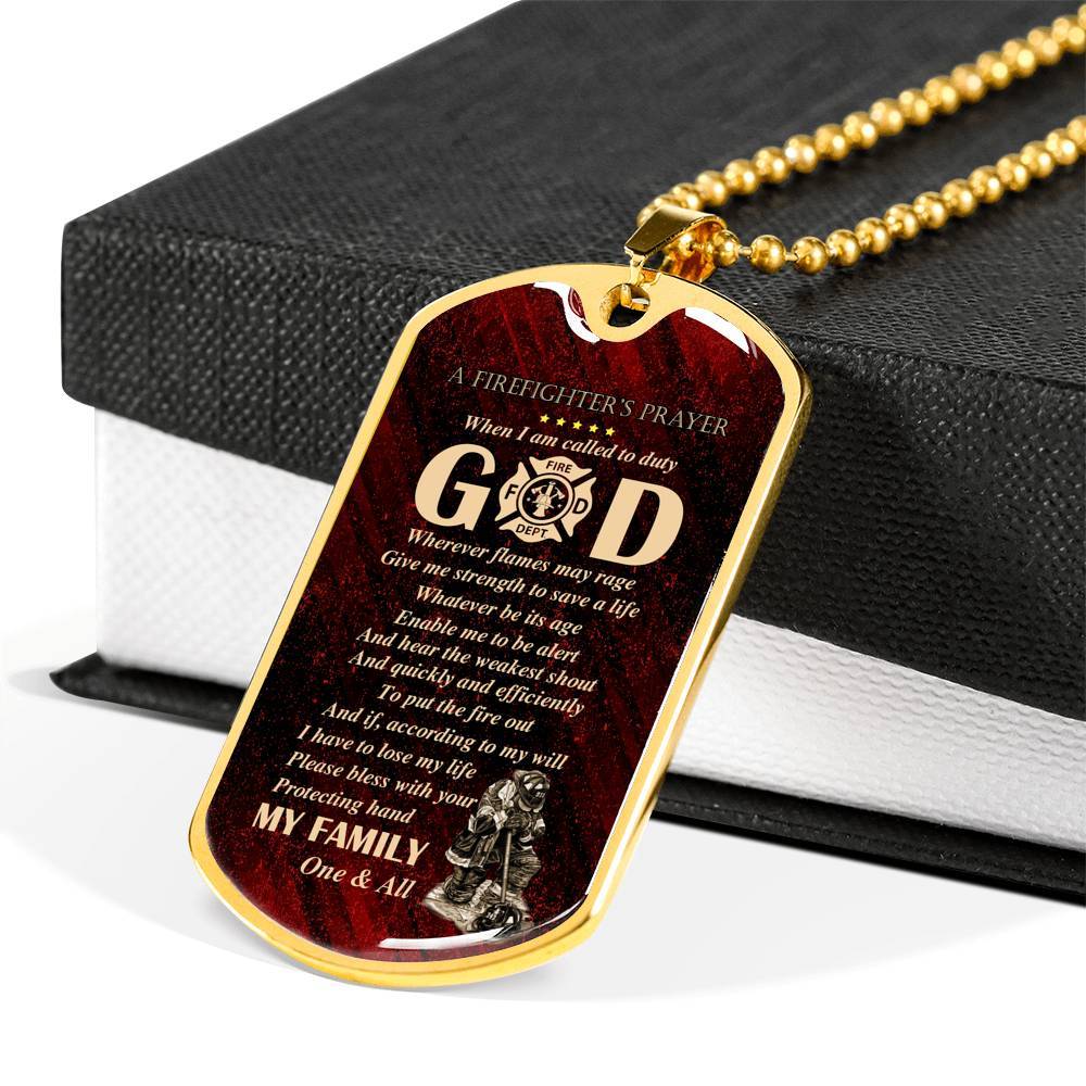 Firefighter's Prayer Dog Tag Pendant Necklace - Fire Rescue Fireman Necklace - Dog Tag (Gold Plated) Firefighter's Prayer Dog Tag Pendant Necklace - Fire Rescue Fireman Necklace - Dog Tag (Gold Plated)