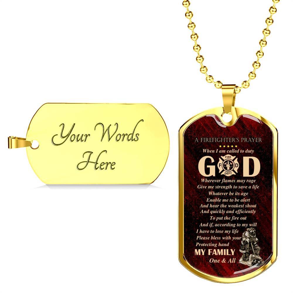 Firefighter's Prayer Dog Tag Pendant Necklace - Fire Rescue Fireman Necklace - Dog Tag (Gold Plated) Firefighter's Prayer Dog Tag Pendant Necklace - Fire Rescue Fireman Necklace - Dog Tag (Gold Plated)