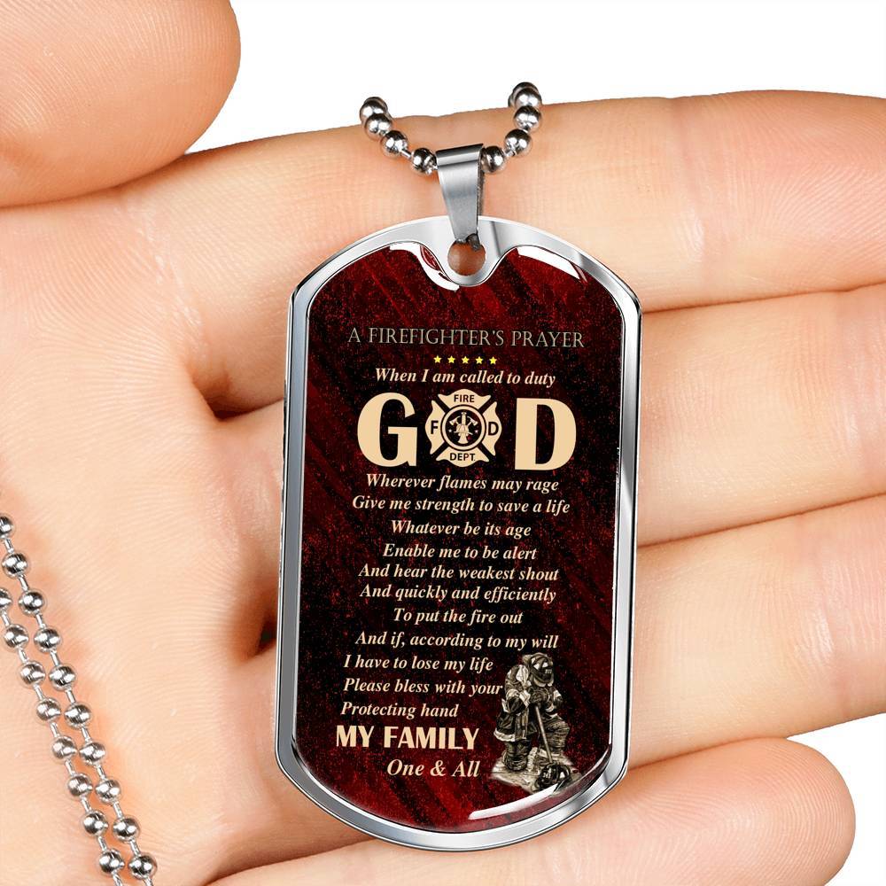 Firefighter's Prayer Dog Tag Pendant Necklace - Fire Rescue Fireman Necklace - Dog Tag (Silver) Firefighter's Prayer Dog Tag Pendant Necklace - Fire Rescue Fireman Necklace - Dog Tag (Silver)