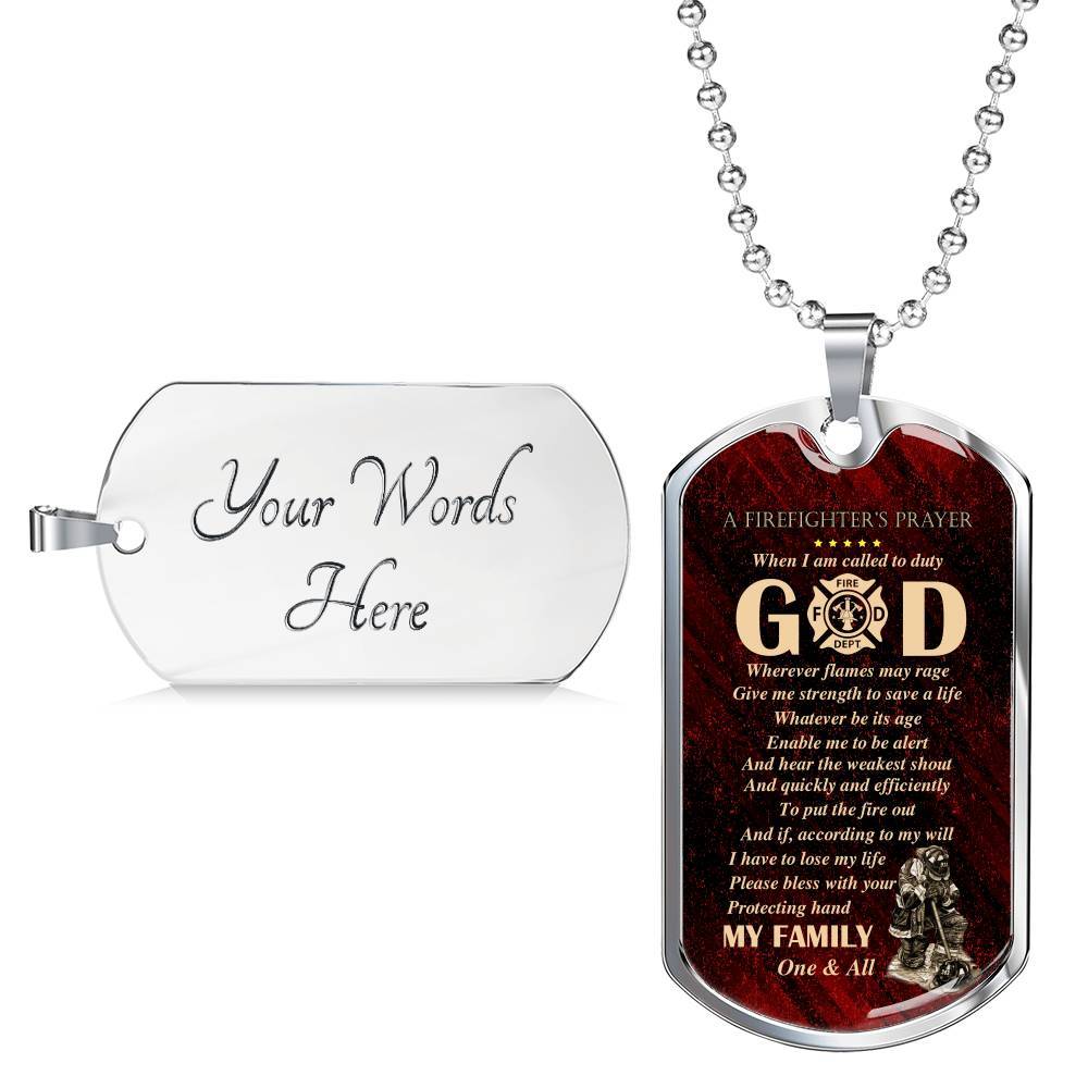 Firefighter's Prayer Dog Tag Pendant Necklace - Fire Rescue Fireman Necklace - Dog Tag (Silver) Firefighter's Prayer Dog Tag Pendant Necklace - Fire Rescue Fireman Necklace - Dog Tag (Silver)