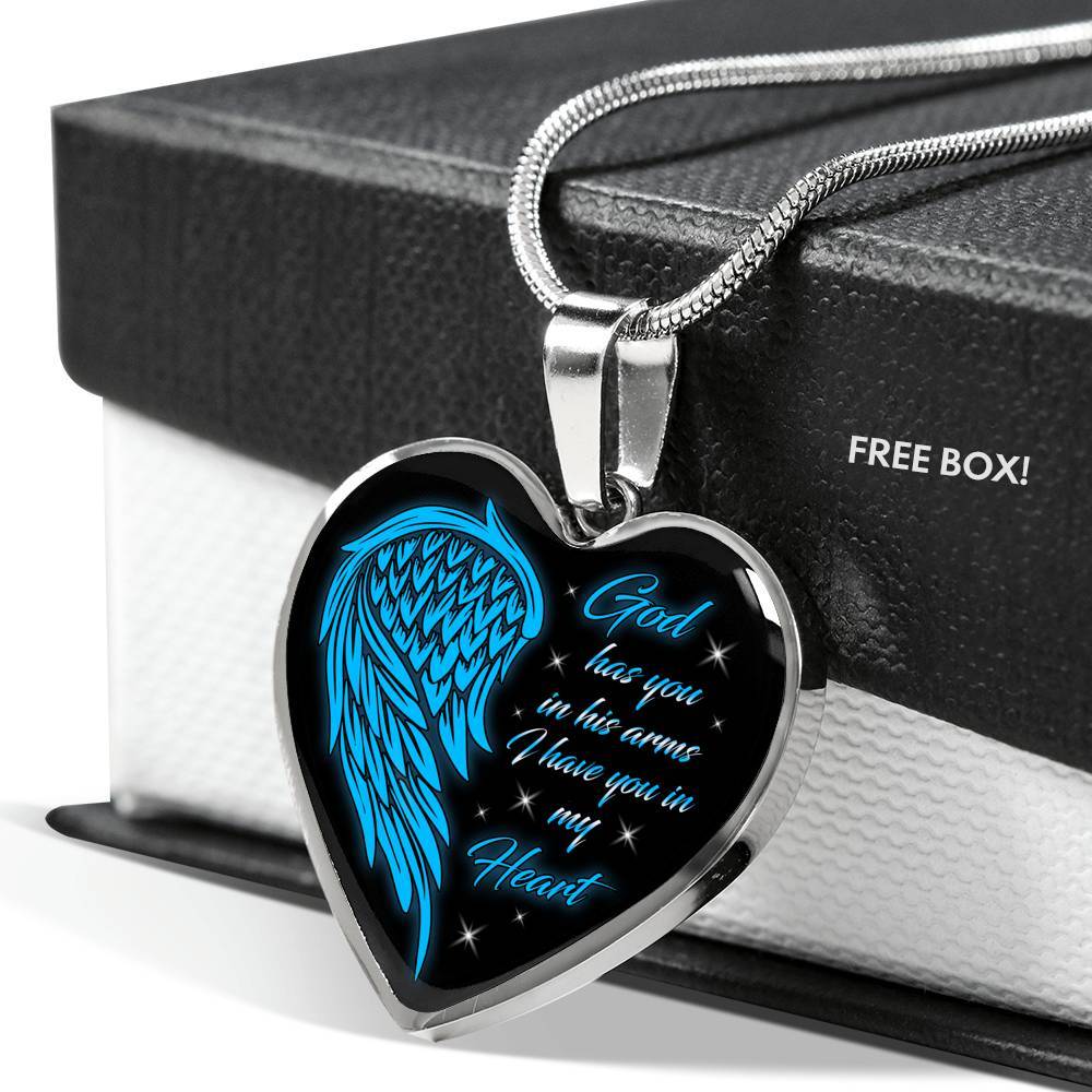 God Has You In His Arms I Have You In My Heart Heart Pendant Necklace - Loss of Loved One Necklace - Heart Luxury Necklace (Silver)