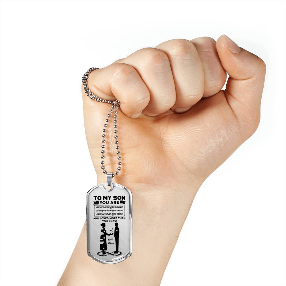 Mom To My Son You Are Braver Than You Believe Stronger Than You Seem Dog Tag Pendant Necklace - Dog Tag (Silver) Mom To My Son You Are Braver Than You Believe Stronger Than You Seem Dog Tag Pendant Necklace - Dog Tag (Silver)
