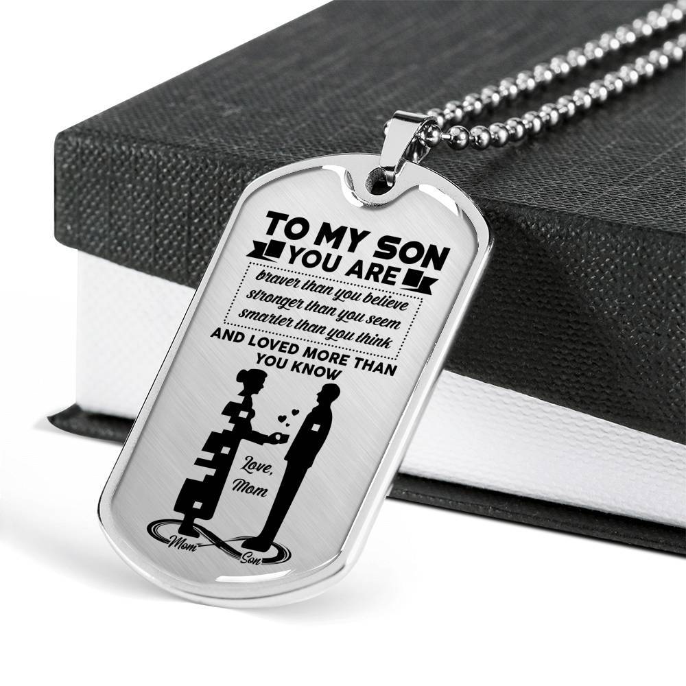 Mom To My Son You Are Braver Than You Believe Stronger Than You Seem Dog Tag Pendant Necklace - Dog Tag (Silver) Mom To My Son You Are Braver Than You Believe Stronger Than You Seem Dog Tag Pendant Necklace - Dog Tag (Silver)