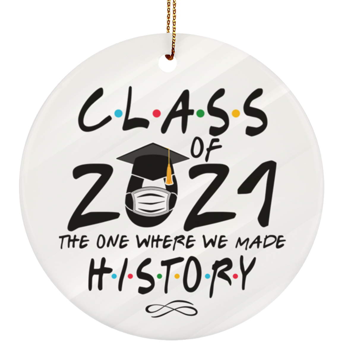 Class Of 2021 The One Where We Made History Decor Christmas Ornament - Holiday Flat Circle Porcelain Ceramic Ornament, White, Circle Ornament