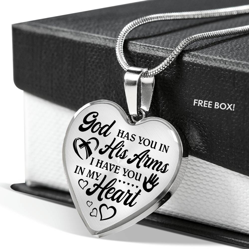 God Has You In His Arm I Have You In My Heart Heart Pendant Necklace - Heart Luxury Necklace (Silver)