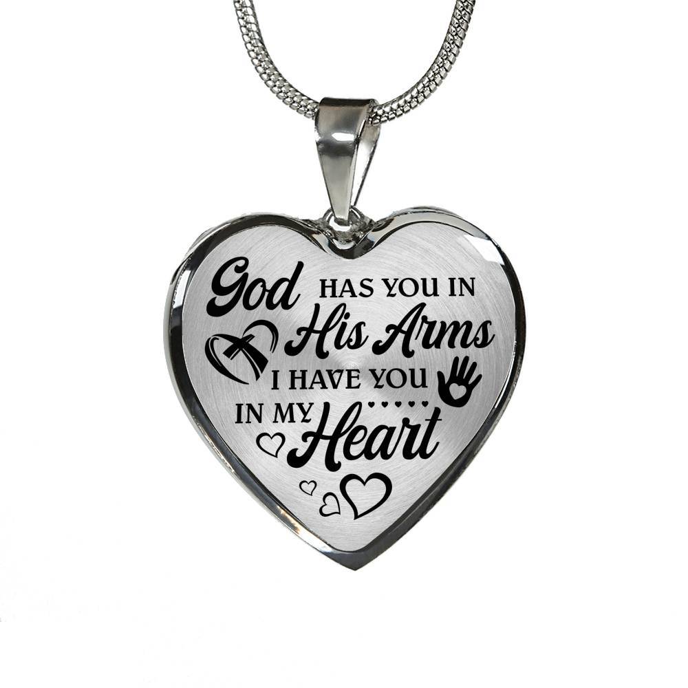 God Has You In His Arm I Have You In My Heart Heart Pendant Necklace - Heart Luxury Necklace (Silver)