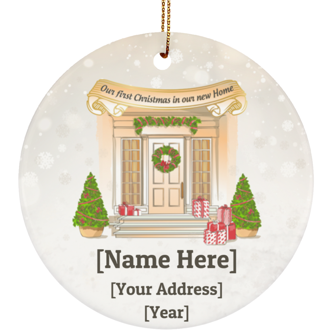 Our First Christmas In Our New Home Personalized Newlywed Couple Christmas Circle Ornament Housewarming Gift, White, Circle Ornament