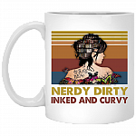 Nerdy Dirty Inked And Curvy Ceramic Coffee Mug - Water Bottle - Beer Stein Mug - Gift For Book Lovers, White, 11 oz. White Mug