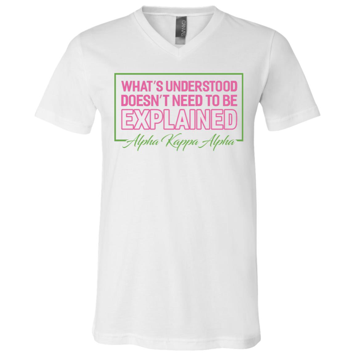 AKA 1908 Sonority What’s Understood Doesn’t Need To Be Explained T-Shirt - V-Neck, White, V-Neck T-Shirt