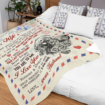 Alternative view of To My Wife I Didn't Marry You My Only Love Jack And Sally Mail Letter Fleece Blanket - Premium Sherpa Blanket