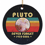 Pluto Never Forget 1930-2006 Retro Style Christmas Ornament Keepsake - Circle Porcelain Ceramic Ornament, White, Circle Ornament