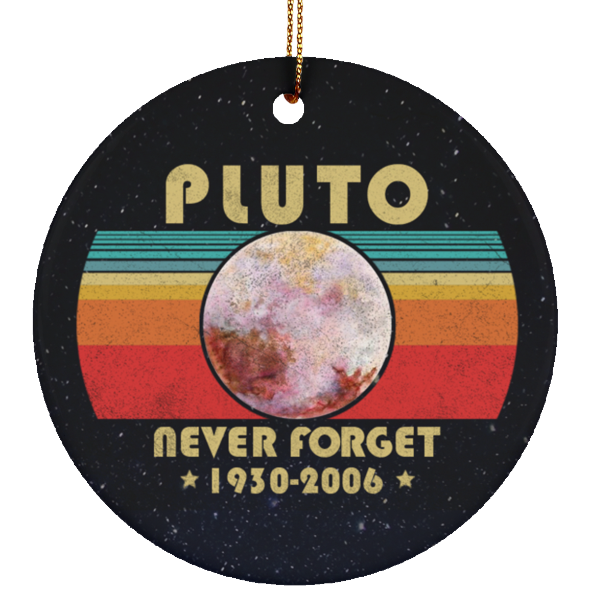 Pluto Never Forget 1930-2006 Retro Style Christmas Ornament Keepsake - Circle Porcelain Ceramic Ornament, White, Circle Ornament