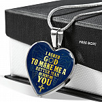 Gift to Her I Asked God to Make Me a Better Man He Sent Me You Cross Angel Wings Heart Pendant Necklace - Heart Luxury Necklace (Silver)
