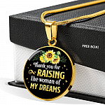 Gifts to Mother in Law Thank You for Raising the Woman of My Dreams Sunflower Circle Pendant Necklace - Circle Luxury Necklace (Gold Plated)