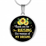Gifts to Mother in Law Thank You for Raising the Woman of My Dreams Sunflower Circle Pendant Necklace - Circle Luxury Necklace (Silver)