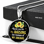 Gifts to Mother in Law Thank You for Raising the Woman of My Dreams Sunflower Circle Pendant Necklace - Circle Luxury Necklace (Silver)
