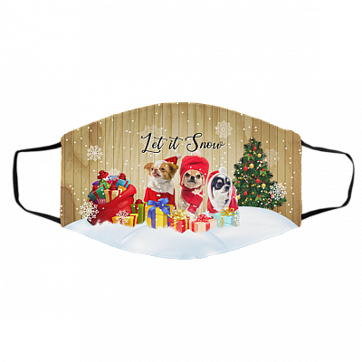 Let It Snow Christmas Holiday Chihuahua Washable Reusable Custom - Cloth Face Mask Cover, White, Cloth Face Cover – Medium/Large