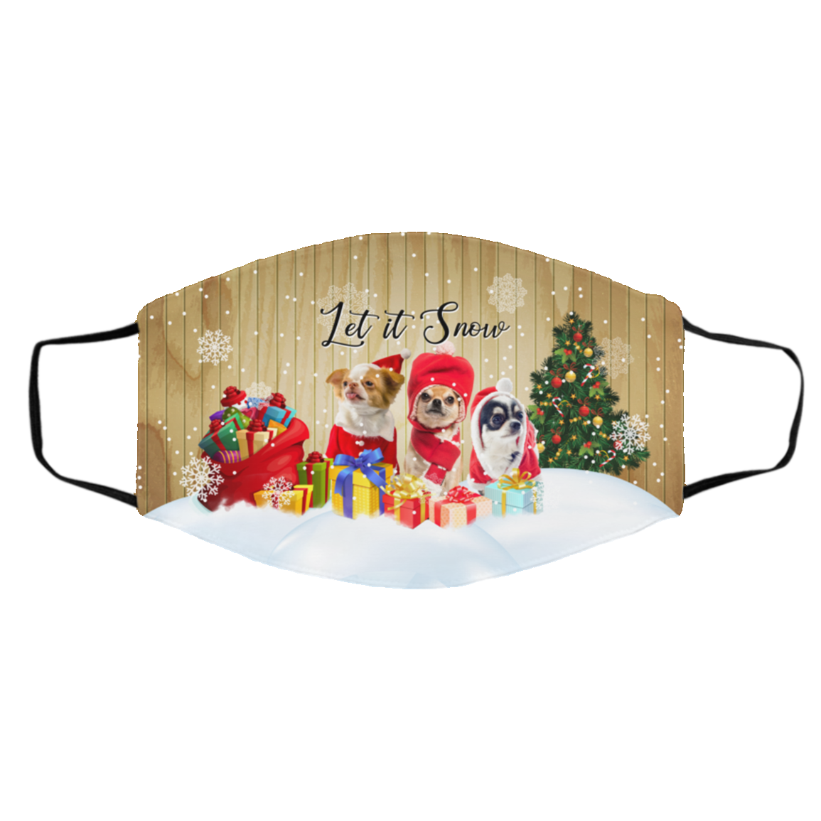Let It Snow Christmas Holiday Chihuahua Washable Reusable Custom - Cloth Face Mask Cover, White, Cloth Face Cover – Medium/Large