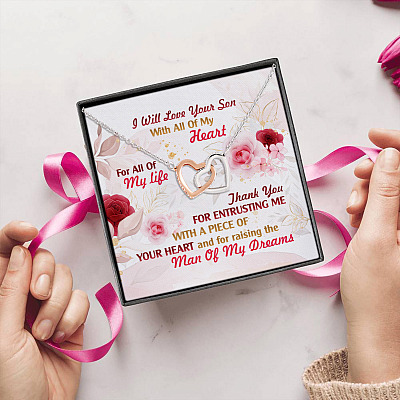 Alternative view of To My Mother in Law I Will Love Your Son with All of My Heart Interlocking Hearts Pendant Necklace