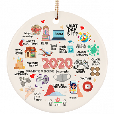 2020 Pandemic Quarantine Christmas Circle Ornament Keepsake, White, Circle Ornament