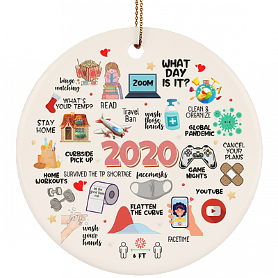 2020 Pandemic Quarantine Christmas Circle Ornament Keepsake, White, Circle Ornament