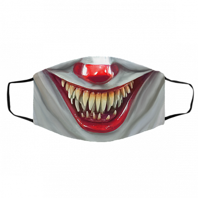 Pennywise Mouth Face Mask Washable Reusable Custom Printed Cloth Face Mask Cover - IT Clown Face Mask, White, Cloth Face Cover – Medium/Large