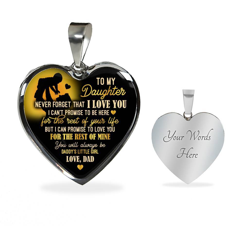 From Dad To My Daughter Saying Necklace - Never Forget I Love You Daddy's Little Girl Heart Pendant Necklace - Heart Luxury Necklace (Silver)