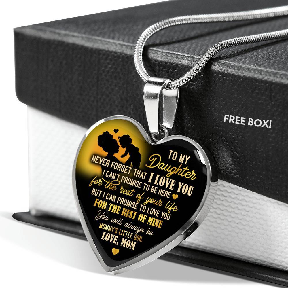 From Mom To My Daughter Saying Necklace - Never Forget I Love You Mommy's Little Girl Heart Pendant Necklace - Heart Luxury Necklace (Silver)