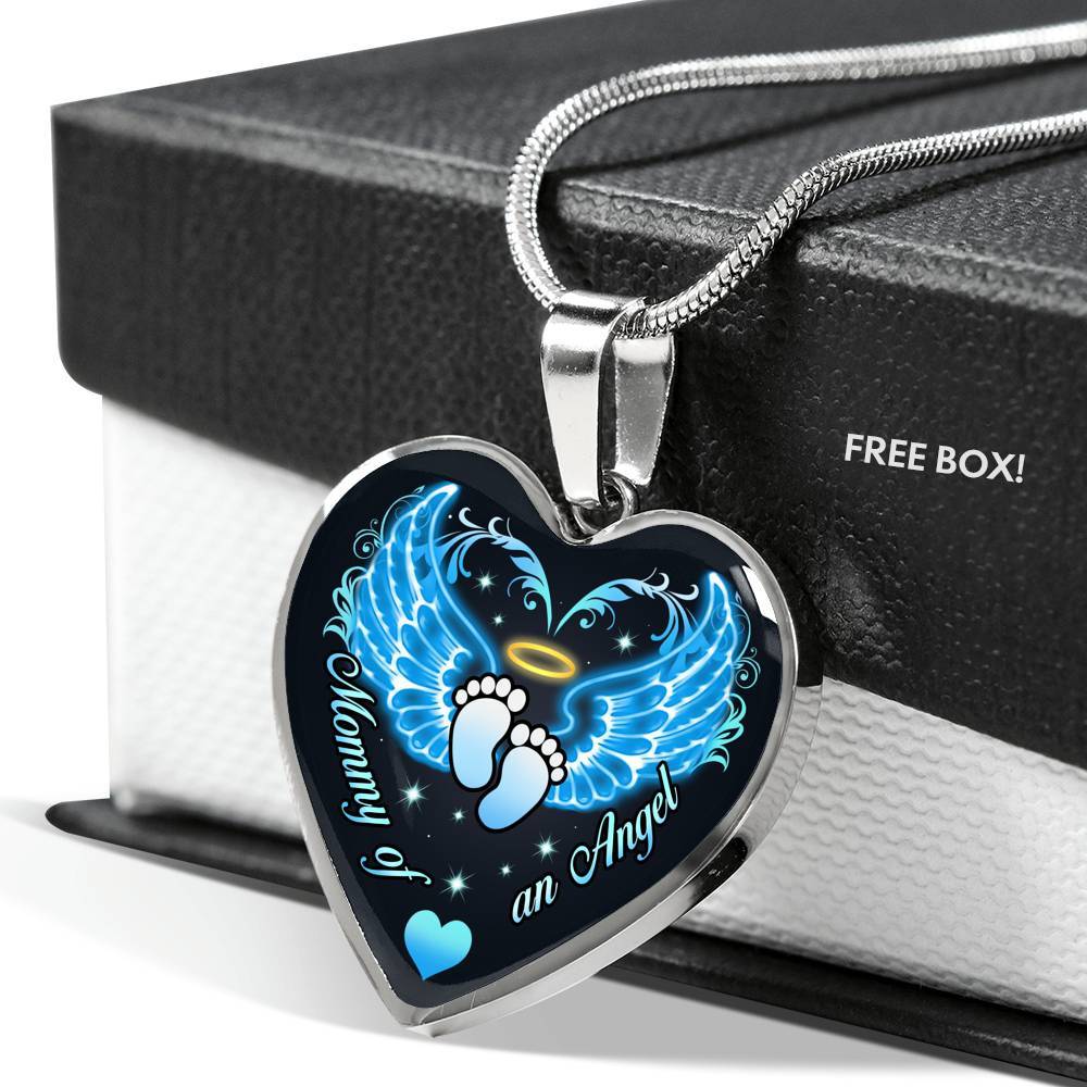 Mommy Of An Angel Boy Infant Child Loss Memorial Heart Pendant Necklace - Sympathy Gift For Pregnancy Loss - Heart Luxury Necklace (Silver)
