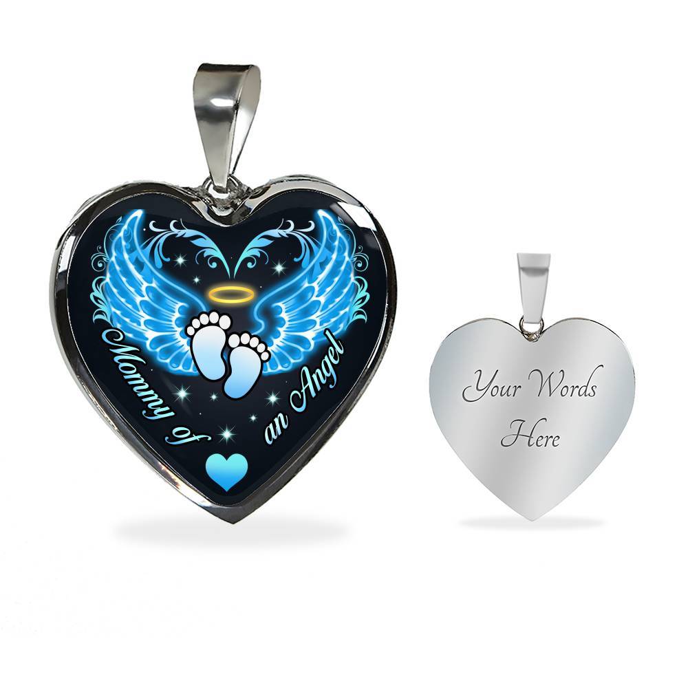 Mommy Of An Angel Boy Infant Child Loss Memorial Heart Pendant Necklace - Sympathy Gift For Pregnancy Loss - Heart Luxury Necklace (Silver)