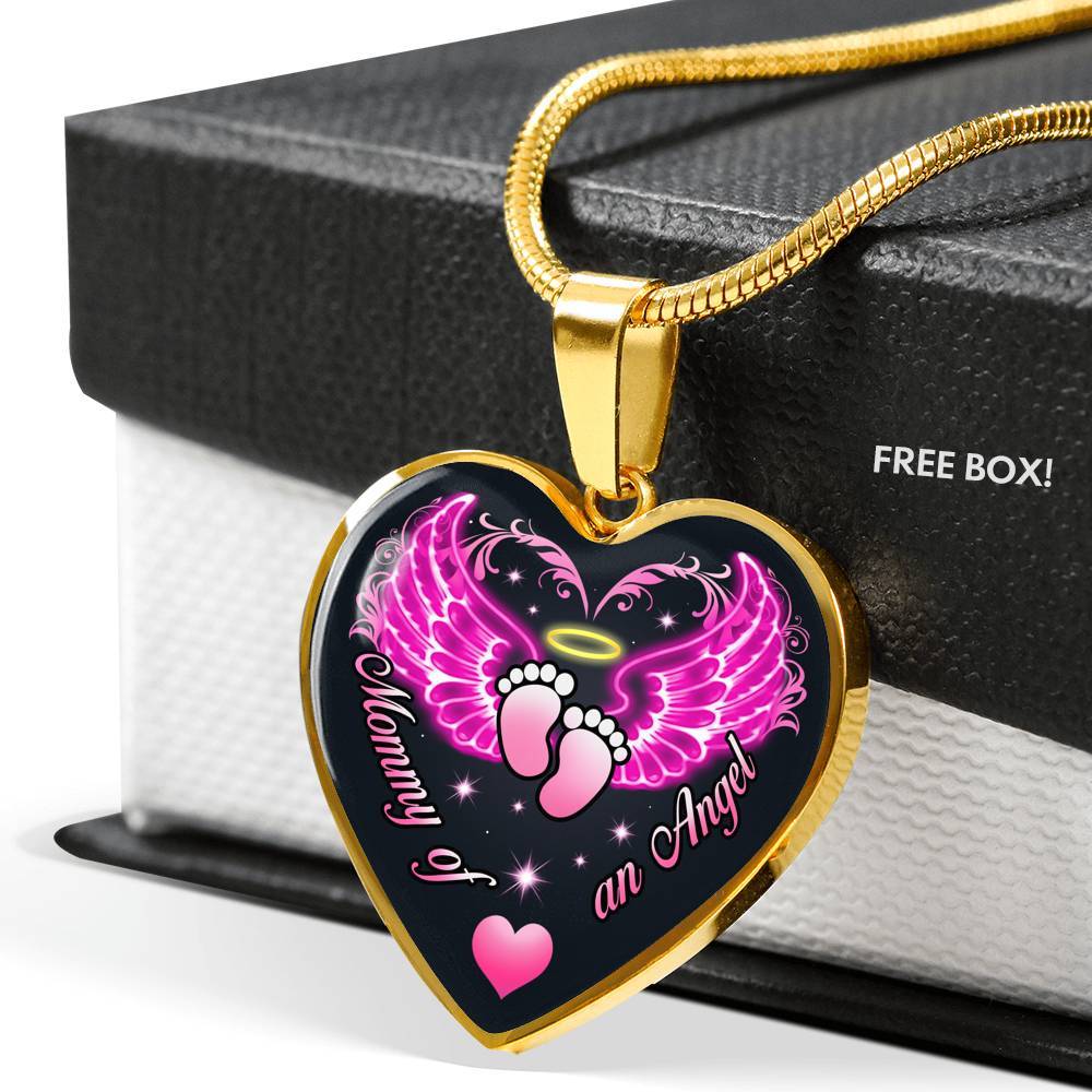 Mommy Of An Angel Girl Infant Child Loss Memorial Heart Pendant Necklace - Sympathy Gift For Pregnancy Loss - Heart Luxury Necklace (Gold Plated)