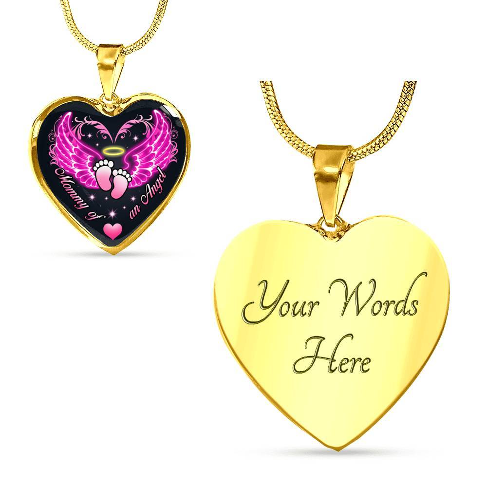 Mommy Of An Angel Girl Infant Child Loss Memorial Heart Pendant Necklace - Sympathy Gift For Pregnancy Loss - Heart Luxury Necklace (Gold Plated)