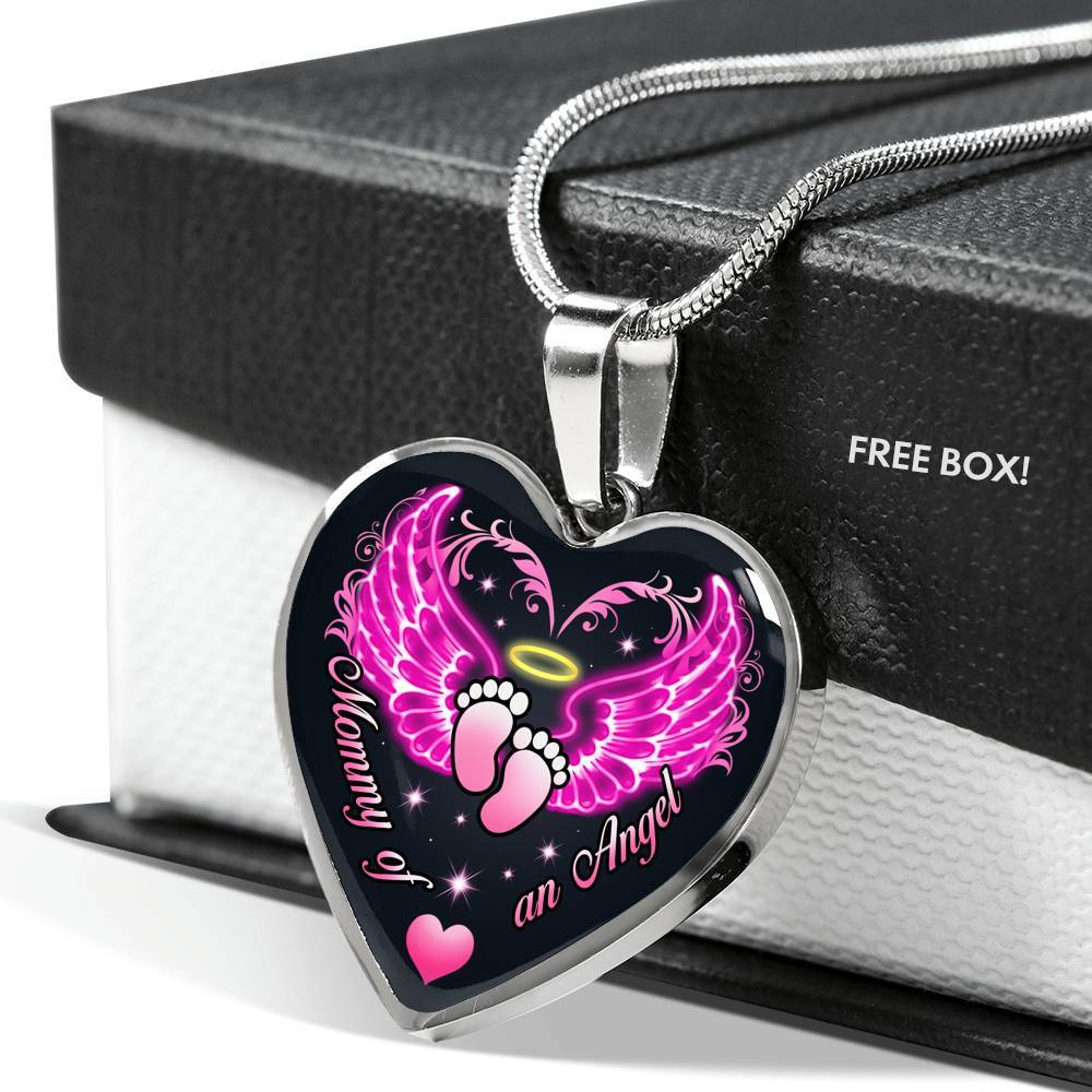 Mommy Of An Angel Girl Infant Child Loss Memorial Heart Pendant Necklace - Sympathy Gift For Pregnancy Loss - Heart Luxury Necklace (Silver)