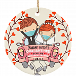 Bride And Groom With Masks Personalized Quarantine Wedding Christmas Circle Ornament Newlywed Couple Ornament, White, Circle Ornament Bride And Groom With Masks Personalized Quarantine Wedding Christmas Circle Ornament Newlywed Couple Ornament, White, Circle Ornament