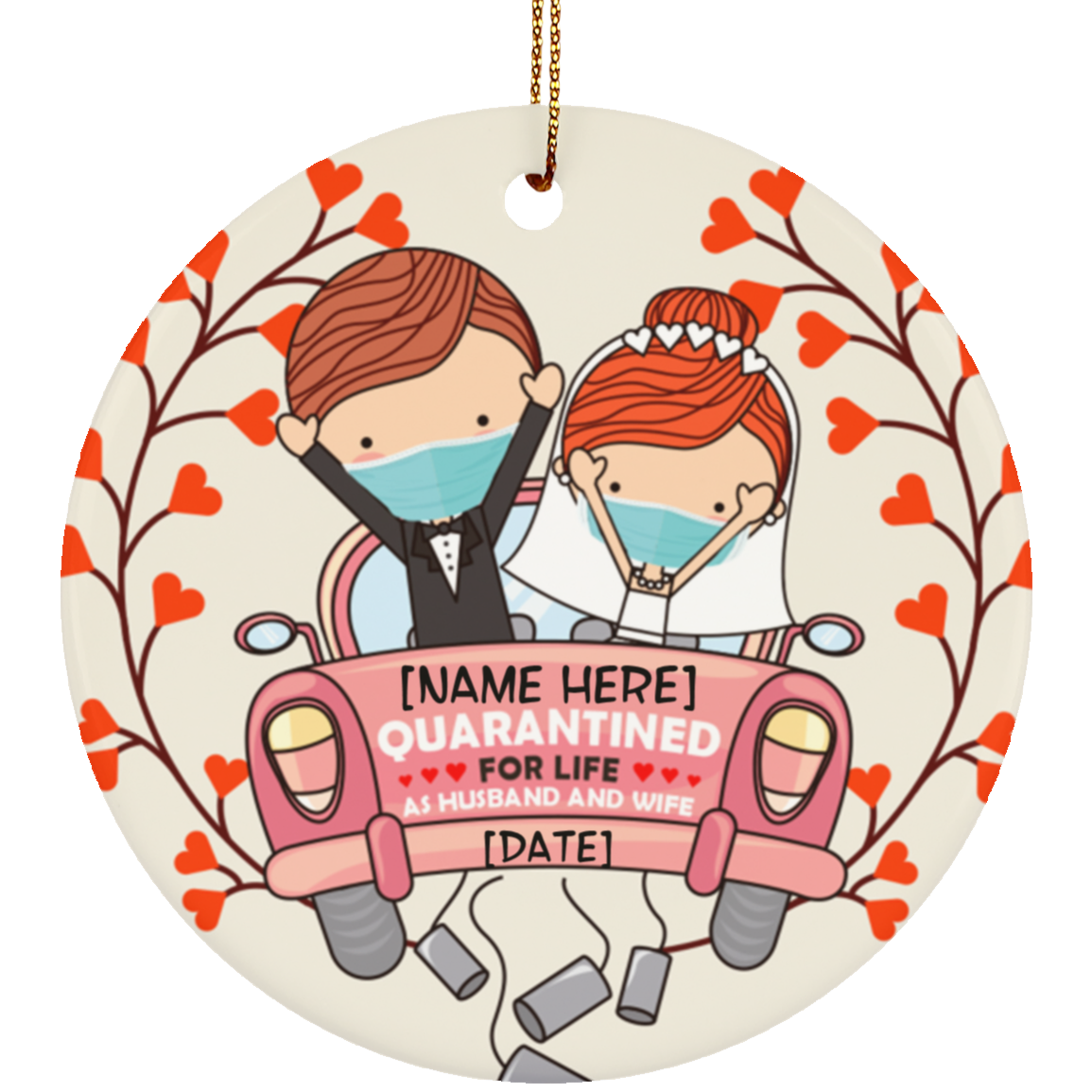 Bride And Groom With Masks Personalized Quarantine Wedding Christmas Circle Ornament Newlywed Couple Ornament, White, Circle Ornament Bride And Groom With Masks Personalized Quarantine Wedding Christmas Circle Ornament Newlywed Couple Ornament, White, Circle Ornament