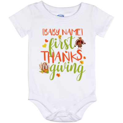 Personalized First Thanksgiving Baby Onesie - Toddler Baby Infant Bodysuit, White, Baby Onesie - 12 Month