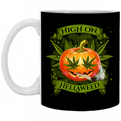 Hellaweed Cannabis Pumpkin Ceramic Coffee Mug - Travel Mug - Color Changing Mug, Black, XP8434 11 oz. White Mug
