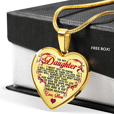 From Mom To My Daughter I Believe That God Sent You Into My Life White Heart Pendant Necklace - Heart Luxury Necklace (Gold Plated)