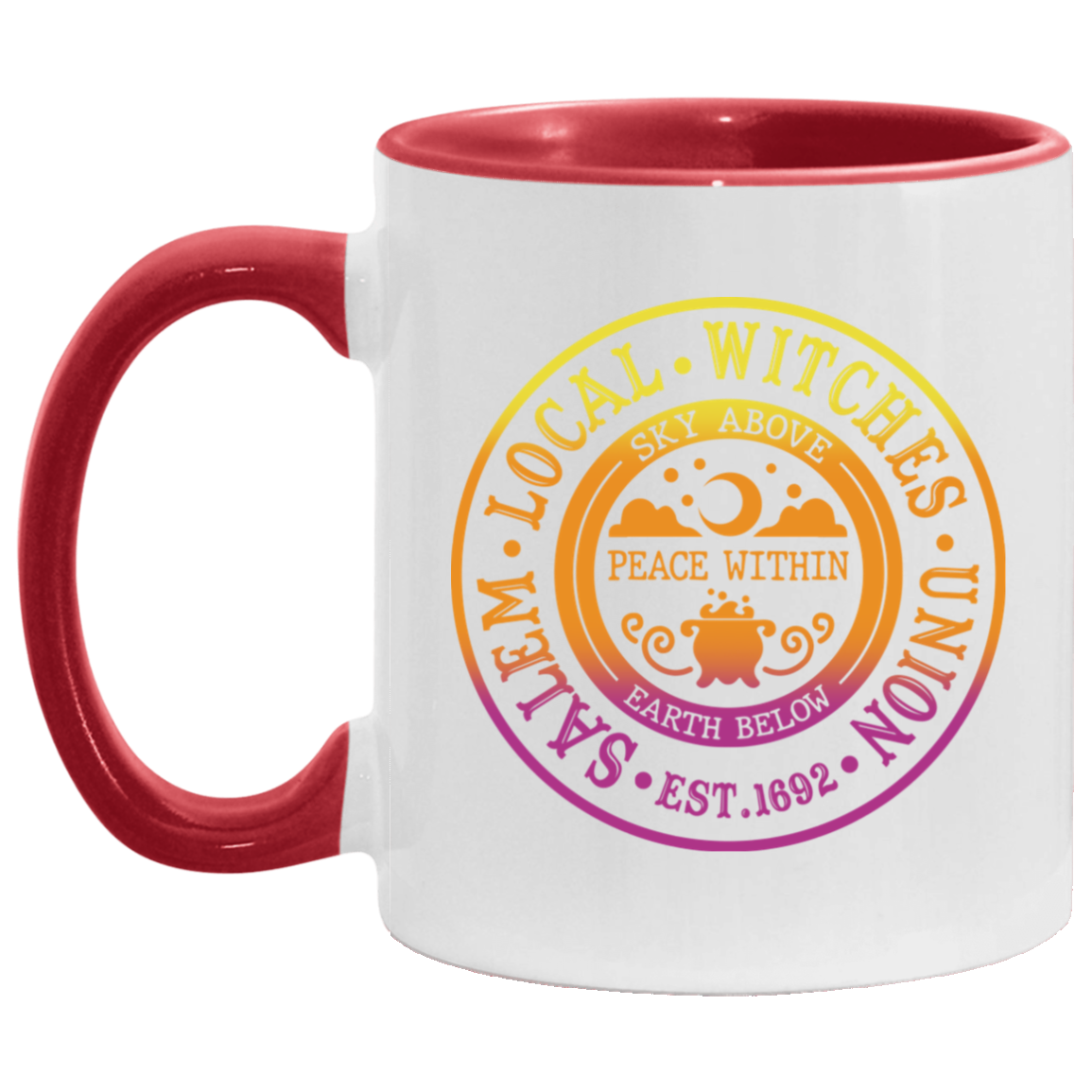 Salem Local Witches Union Ceramic Accent Mug - Colored Coffee Mug, White/Red, 11 oz. Accent Mug