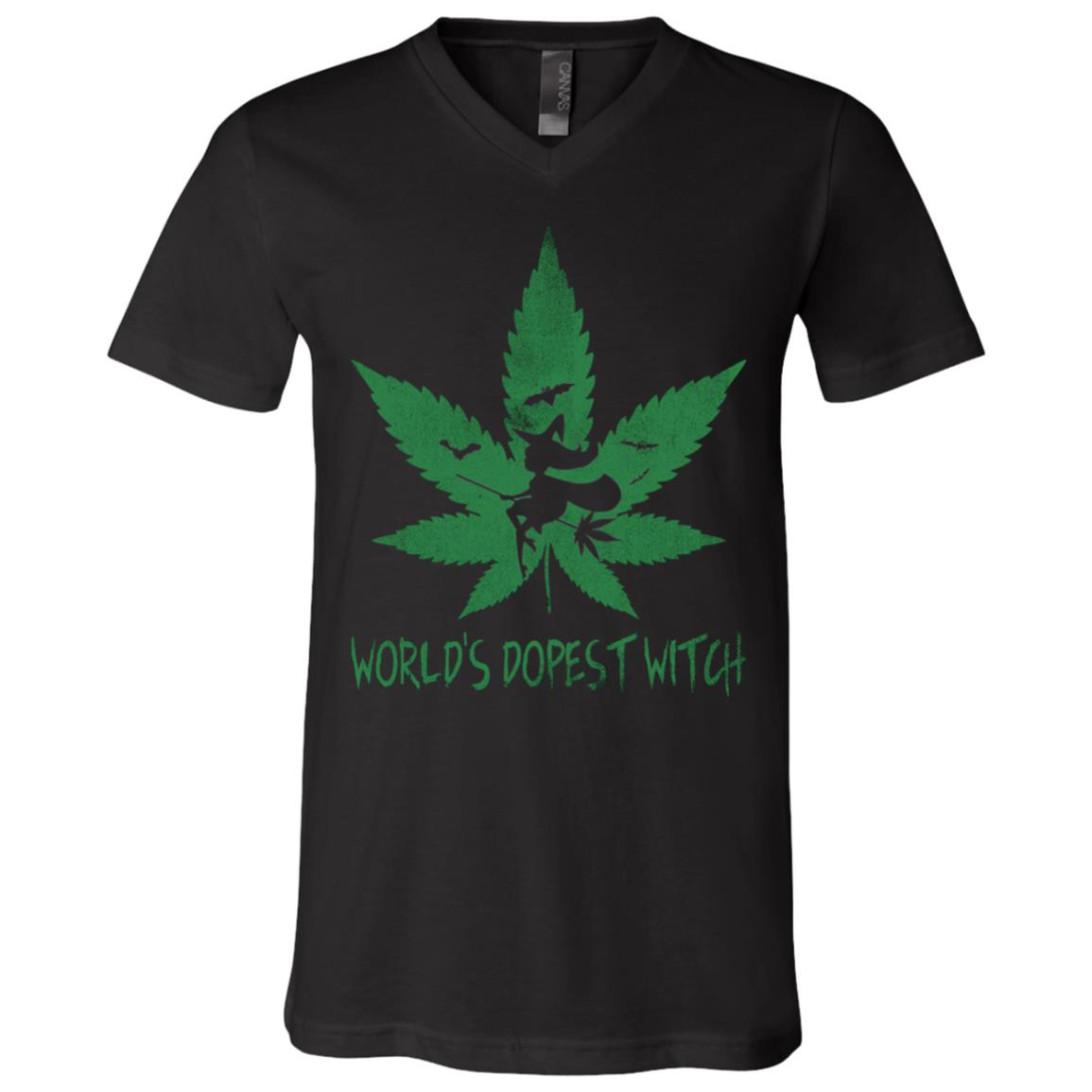 World's Dopest Witch Cannabis Weed Girl Halloween T-Shirt - V-Neck - Funny 420 Halloween Shirt For Women, Black, V-Neck T-Shirt