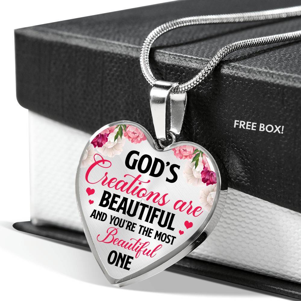 God's Creations Are Beautiful And You're The Most Beautiful One Heart Pendant Necklace - Heart Luxury Necklace (Silver) God's Creations Are Beautiful And You're The Most Beautiful One Heart Pendant Necklace - Heart Luxury Necklace (Silver)