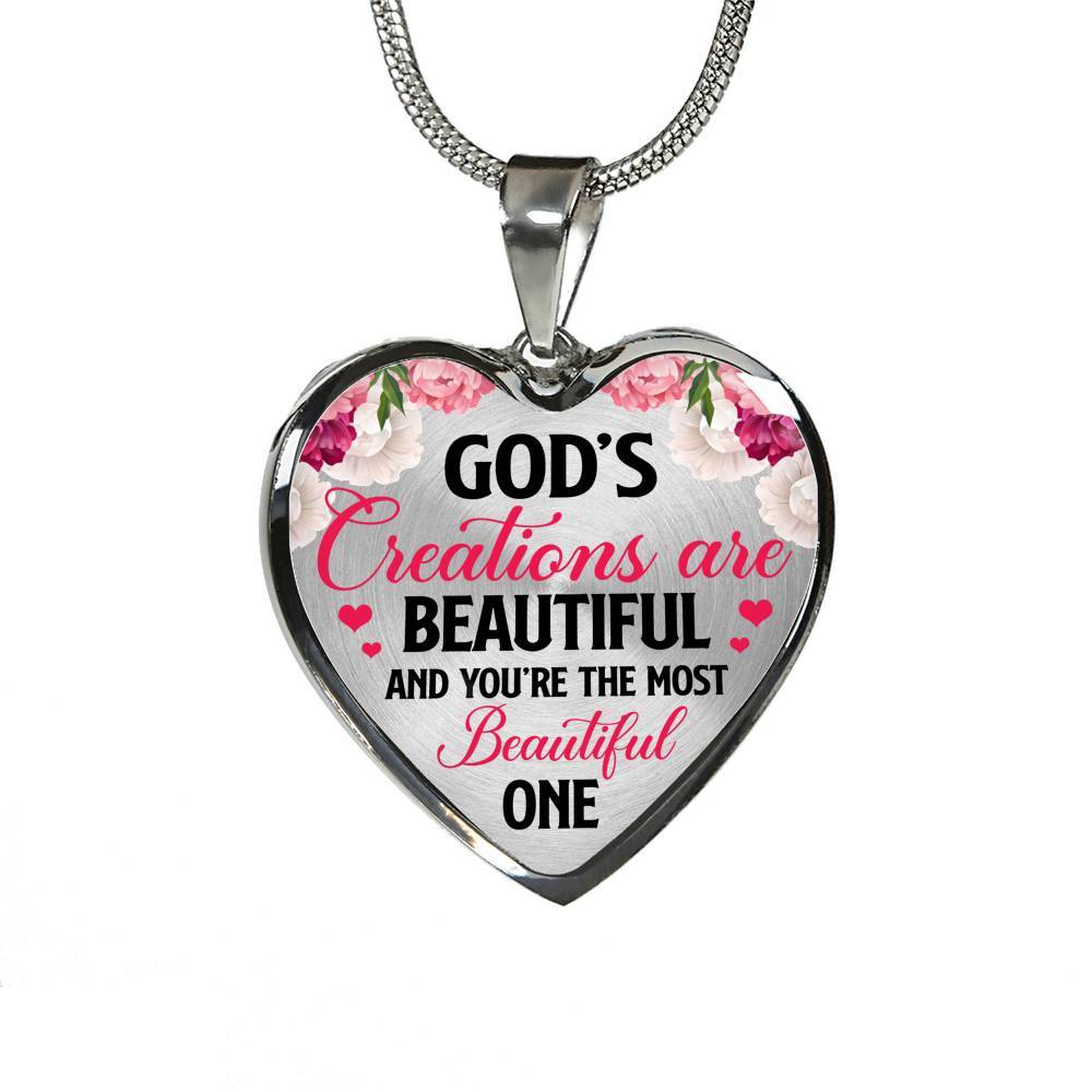 God's Creations Are Beautiful And You're The Most Beautiful One Heart Pendant Necklace - Heart Luxury Necklace (Silver) God's Creations Are Beautiful And You're The Most Beautiful One Heart Pendant Necklace - Heart Luxury Necklace (Silver)